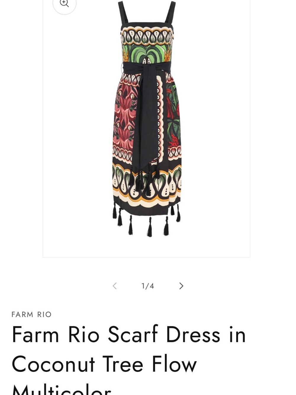 FARM Rio Multicolor Scarf-Print Midi Dress with Black Tassel Belt